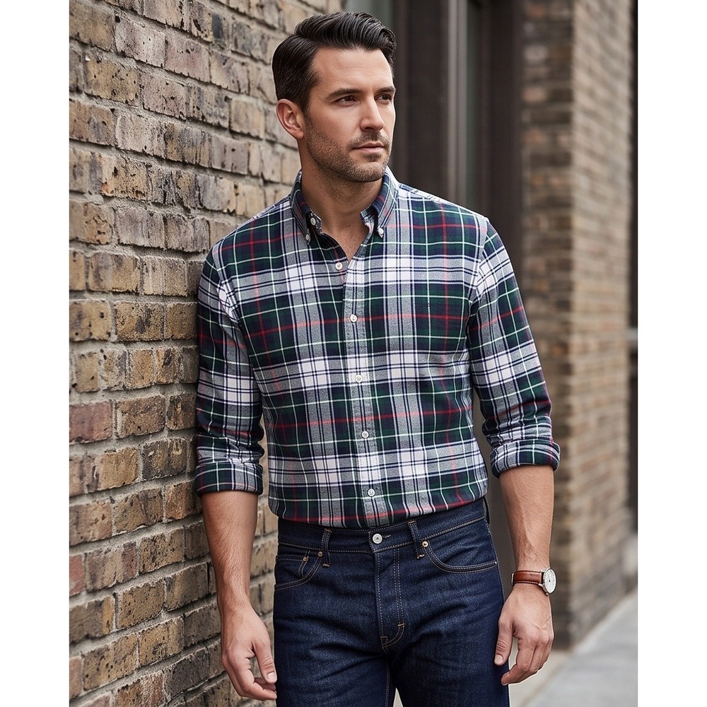 Polo Ralph Lauren Mens XXL Plaid Button Down Shirt Green Blue Red Cotton Vintage